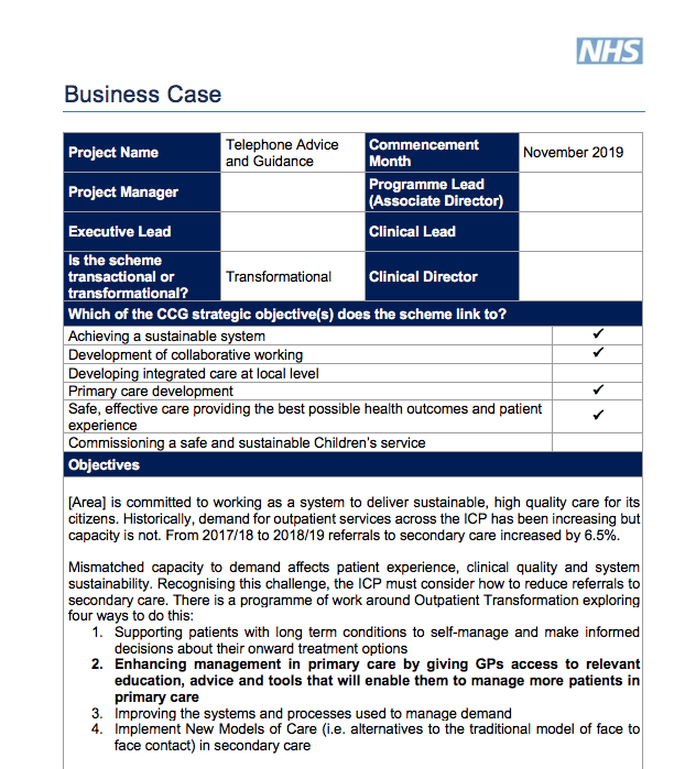 nhs business plan template word