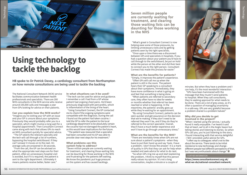 Health Business: Using Technology To Tackle The Backlog Consultant Connect