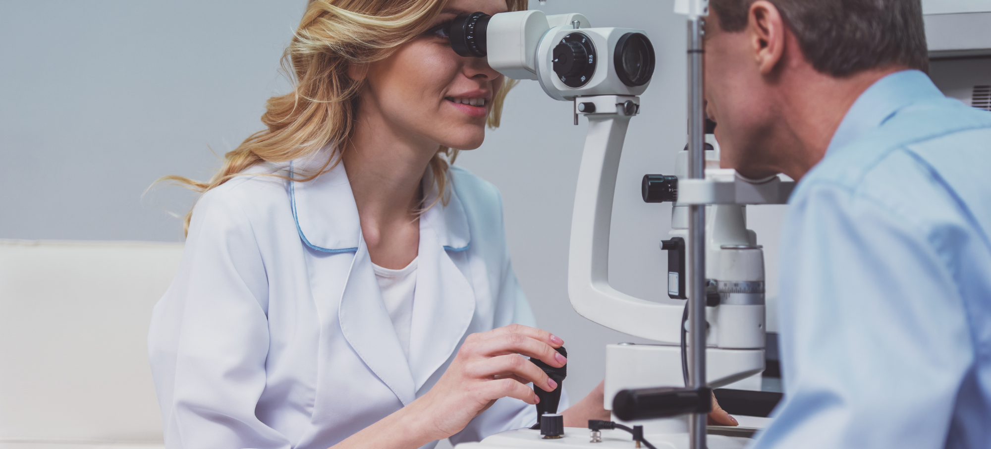 female optometrist measuring patient's eyesight