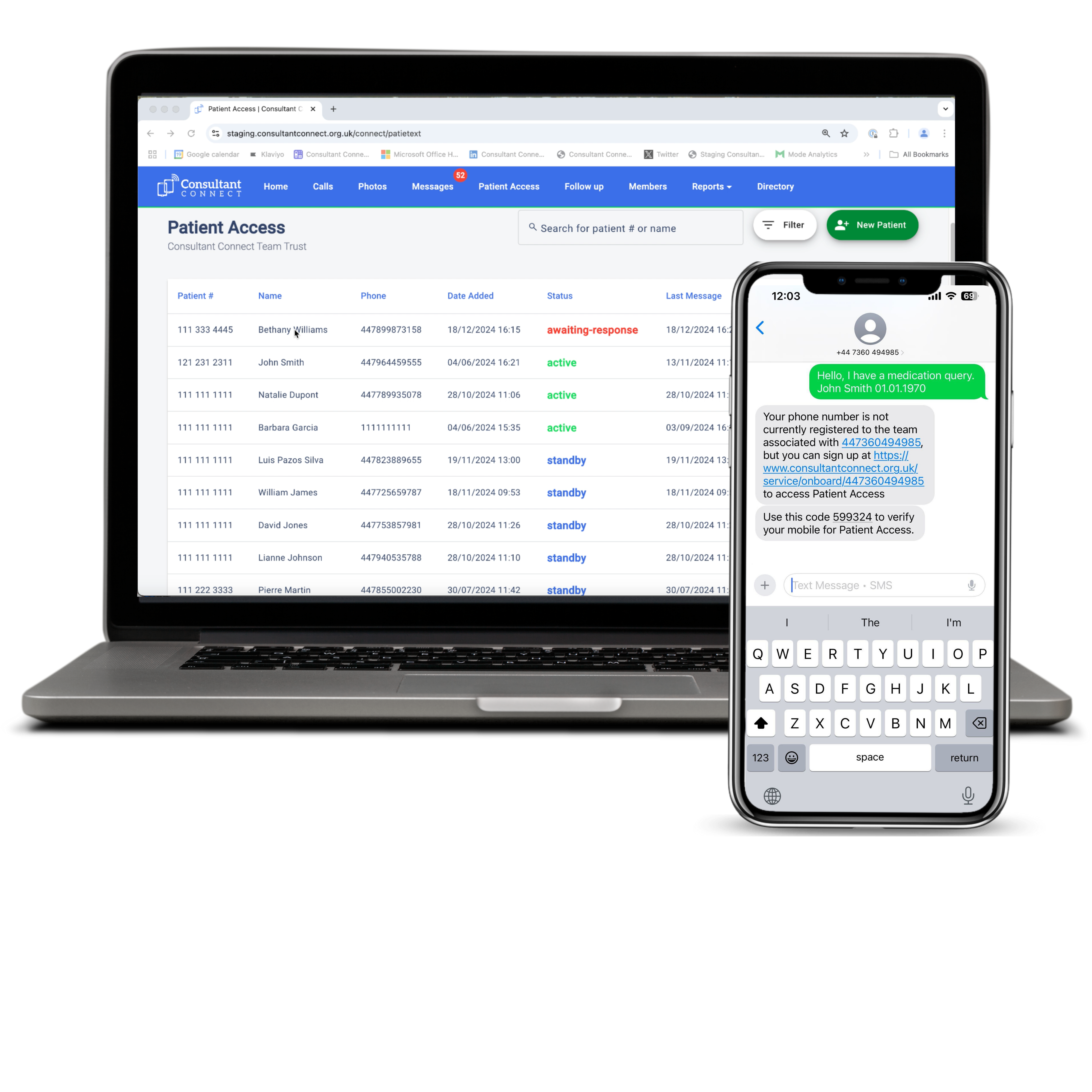 Patient Access on laptop and mobile